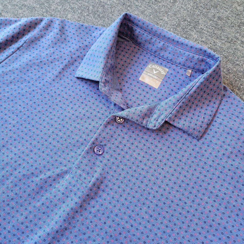 Callaway Opti Dri Polo Shirt Men's Large Blue Geometric AOP Golf Performance